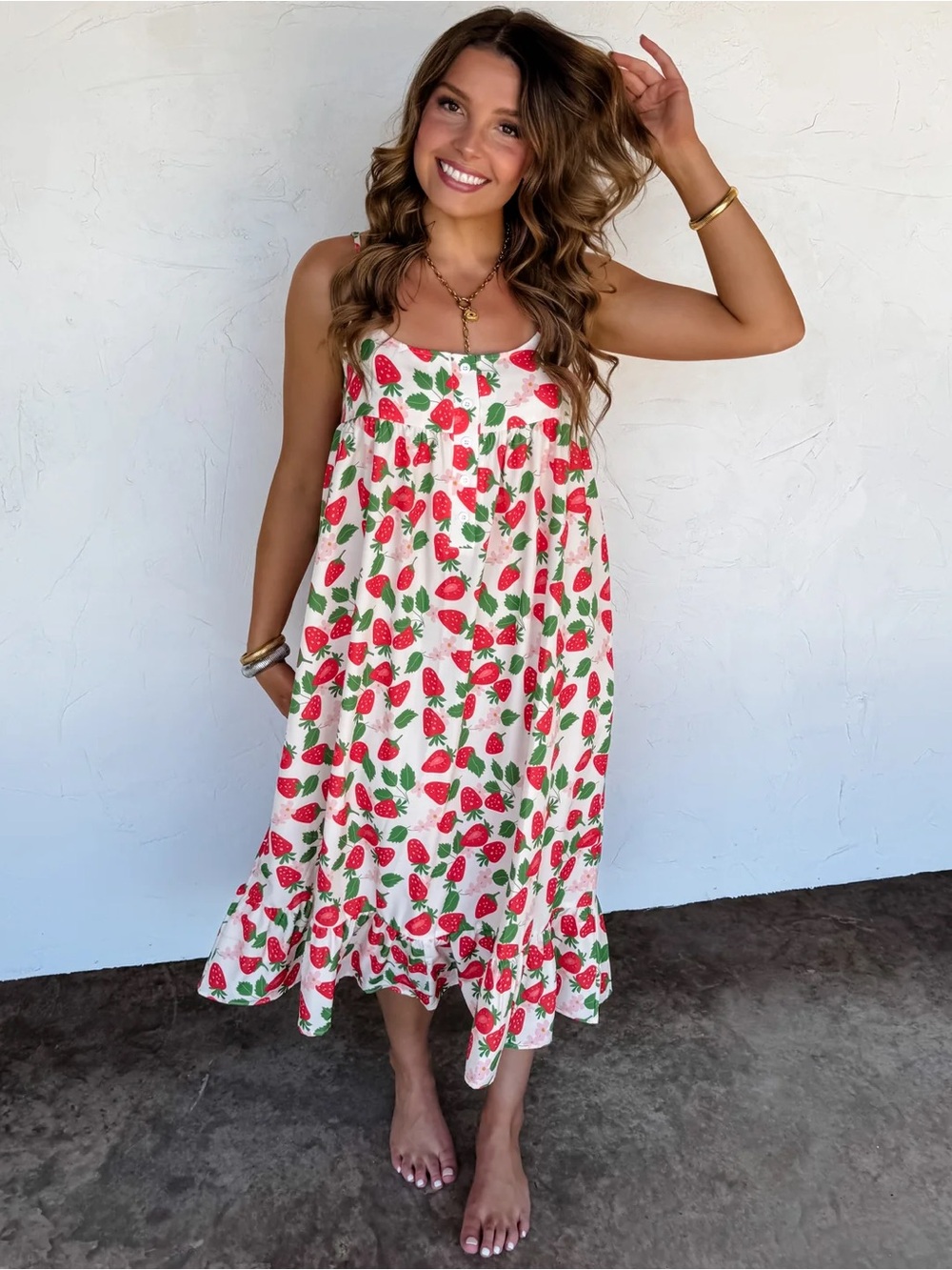 Strawberry Print Spaghetti Strap House Dress